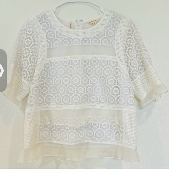Rebecca Taylor White Short Sleeve Lace silk Tiered Top 8 Designer Brand - Picture 2 of 9